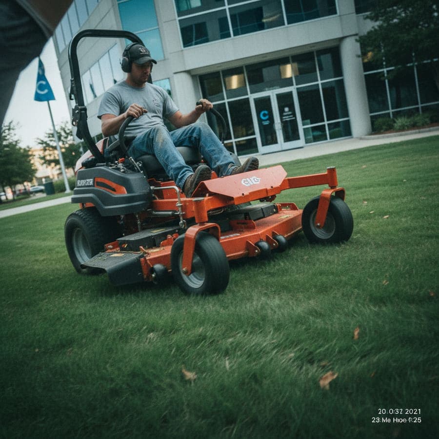 Terranova crew performing commercial lawn maintenance on a property